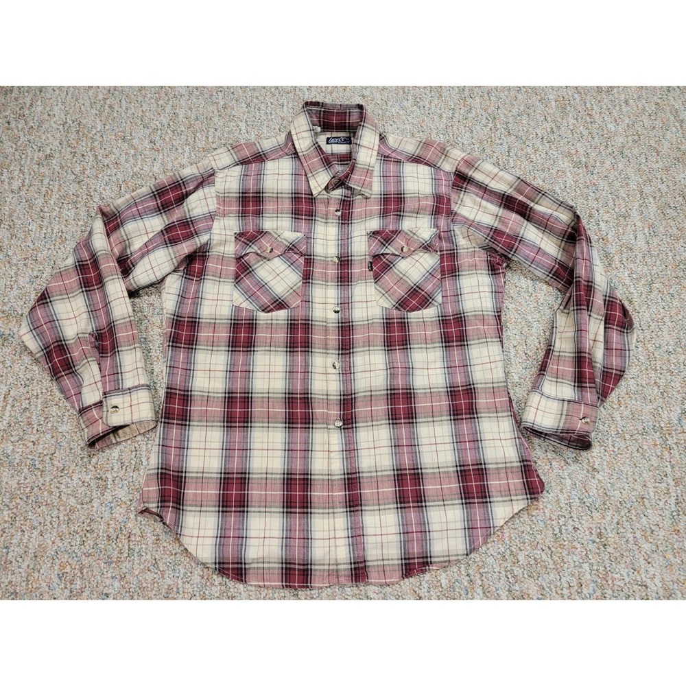 Vintage Levi's Shirt Mens XL Red Plaid Made in USA 90s Grunge Cotton Regular Fit